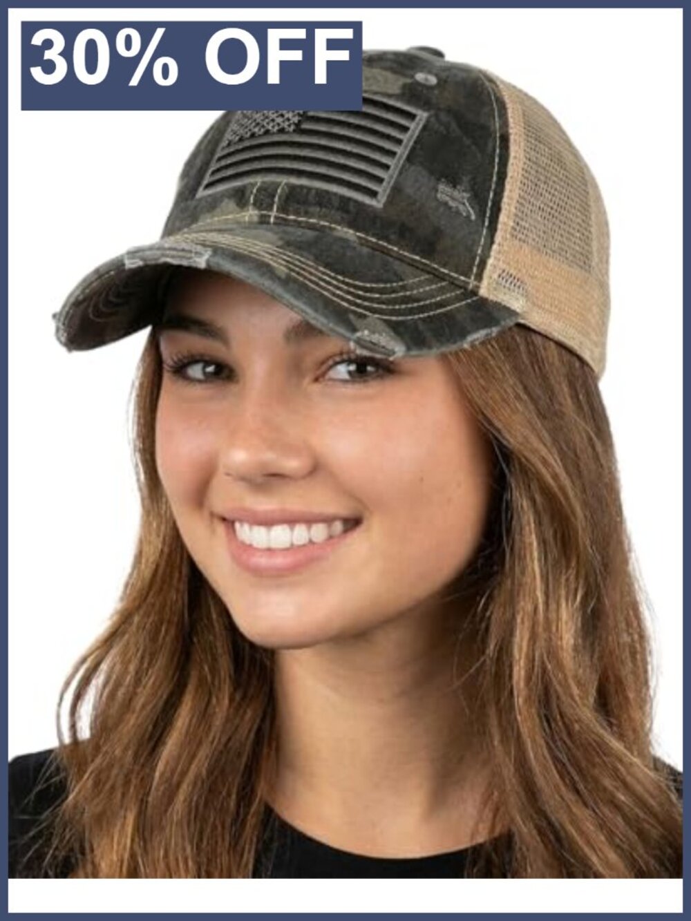 Distressed Mesh Low Profile Trucker Hat Snapback Cap